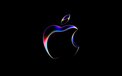4k, Apple abstract logo, creative, black backgrounds, Apple logo, minimalism, artwork, Apple