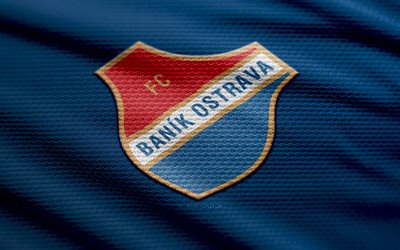 banik ostrava fabric logo, 4k, blauer stoffhintergrund, chance liga, bokeh, fußball, banik ostrava logo, banik ostrava emblem, tschechische republik, banik ostrava, tschechischer fußballverein, banik ostrava fc