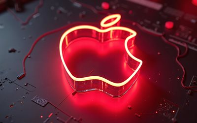 logotipo de apple, 4k, logotipo de manzana roja brillante, emblema de manzana, logotipo de apple 3d, luz roja de neón, manzana