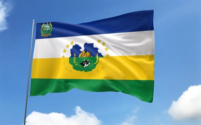 bandera guarico en la bandera, 4k, estados venezolanos, cielo azul, bandera de guarico, banderas de satén ondulados, bandera de guárico, estados de venezuela, asta de bandera con banderas, día de guarico, venezuela, guárico
