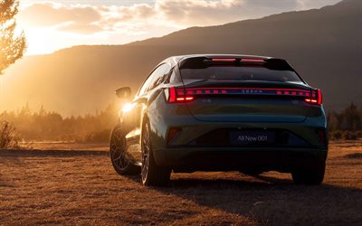 zeekr 001, 4k, बैक व्यू, 2024 कारें, सूर्यास्त, 2024 zeekr 001, बिजली की कार, चीनी कारें, ज़ीकर