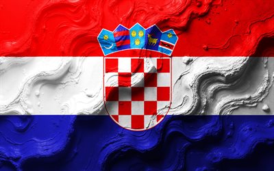 kroatienflagge, 4k, steinwellen textur, flagge von kroatien, 3d  kroatienflagge, europa, flaggen europäischer länder, kroatien