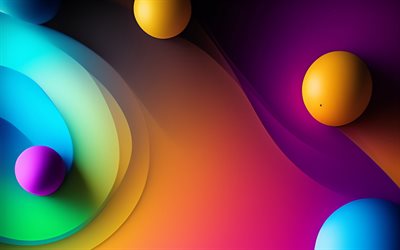 كرات ثلاثية الأبعاد, 4k, الأشكال الهندسية, العمل الفني, خلفيات مجردة, الأشكال ثلاثية الأبعاد, خلفيات ملونة