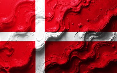 Denmark flag, 4k, stone wave texture, Flag of Denmark, 3D Denmark flag, Europe, flags of European countries, Denmark