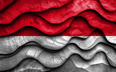 4k, Indonesian flag, Asian countries, wooden 3D waves flags, Day of Indonesia, flag of Indonesia, wavy silk flags, Indonesia wooden flag, Indonesian national symbols, Indonesia flag, Indonesia