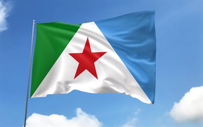 bandera de mérida en la bandera, 4k, estados venezolanos, cielo azul, bandera de mérida, banderas de satén ondulados, estados de venezuela, asta de bandera con banderas, día de mérida, venezuela, mérida