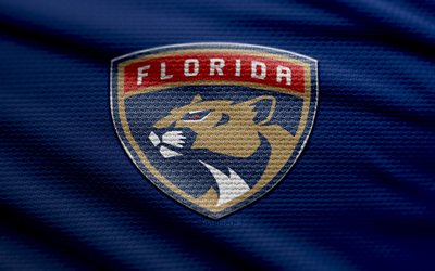 logotipo de tela de florida panthers, 4k, fondo de tela roja, nhl, bokeh, hockey, logotipo de florida panthers, emblema de florida panthers, american hockey club, panteras de florida