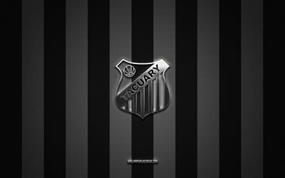 Tacuary FC logo, Paraguayan football team, Paraguayan Primera Division, black white carbon background, Tacuary FC emblem, football, Tacuary FC, Paraguay, Tacuary FC metal logo