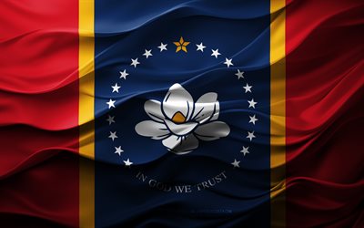4k, drapeau du mississippi, états américains, drapeau 3d mississippi, usa, texture 3d, jour du mississippi, symboles nationaux, art 3d, mississippi