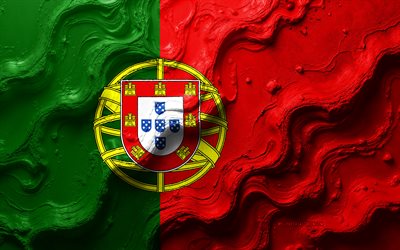 Portugal flag, 4k, stone wave texture, Flag of Portugal, 3D Portugal flag, Europe, flags of European countries, Portugal