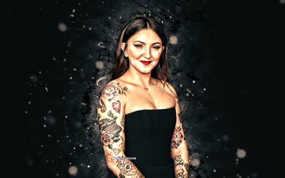 Julia Michaels, 4k, white neon lights, american singer, music stars, Julia Carin Cavazos, blonde woman, american celebrity, Julia Michaels 4K