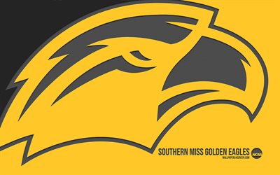 서던 미스 골든 이글스 로고, 4k, 노란색 배경, 카본 아트, ncaa, 남부 미스 골든 이글스 엠블럼, 미식축구팀, 미국, 서던 미스 골든 이글스, 미식 축구