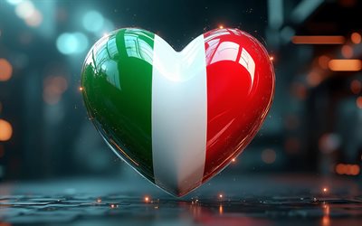 4k, I Love Italy, digital art, artwork, bokeh, Day of Italy, flag of Italy, heart with italian flag, darkness, 3D hearts, italian flag, Italy, Love for Italy