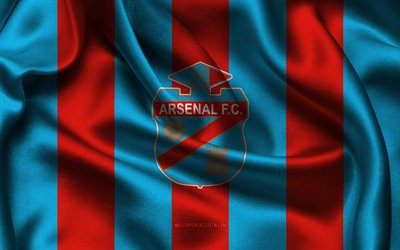 4k, Arsenal Sarandi logo, blue red silk fabric, Argentina football team, Arsenal Sarandi emblem, Argentina Primera Division, Arsenal Sarandi, Argentina, football, Arsenal Sarandi flag, soccer, Arsenal Sarandi FC