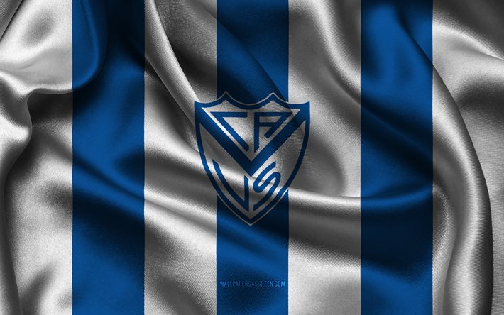 4k, velez sarsfield logo, blau weißer seidenstoff, argentinien  fußballmannschaft, velez sarsfield emblem, argentinien primera division, velez sarsfield, argentinien, fußball, velez sarsfield flag, velez sarsfield fc