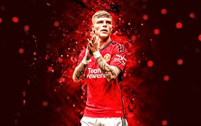 Brandon Williams, 4k, red neon lights, Manchester United FC, Premier League, english footballers, Brandon Williams 4K, soccer, football, Man United