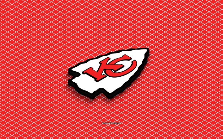 4k, kansas city chiefs isometric logo, 3d  konst, amerikansk fotbollsklubb, isometrisk konst, kansas city chiefs, röd bakgrund, nfl, usa, amerikansk fotboll, isometriskt emblem, kansas city chiefs logotyp