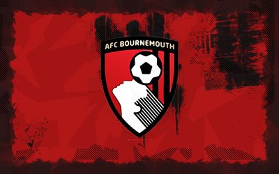Bournemouth FC grunge logo, 4k, Premier League, red grunge background, soccer, Bournemouth FC emblem, football, Bournemouth FC logo, english footballclub, Bournemouth FC
