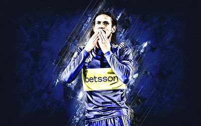Edinson Cavani, Boca Juniors, Uruguayan football player, blue stone background, Argentina, football