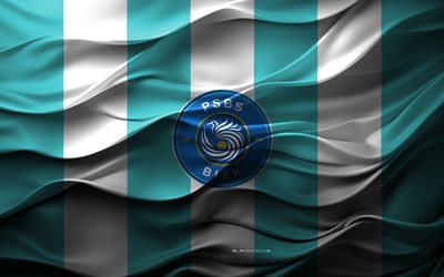 4k, psbs biak numfor logosu, mavi beyaz 3d arka plan, süper lig, psbs biak numfor amblemi, endonezya futbol takımı, psbs biak numfor bayrağı, 3 boyutlu doku, endonezya, psbs biak numfor, futbol
