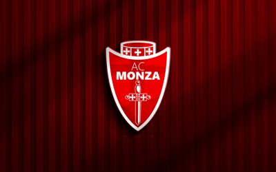 4k, logotipo 3d do monza fc, série a, fundo 3d vermelho, futebol, emblema do monza fc, logotipo do monza fc, monza fc, clube de futebol italiano, fc monza