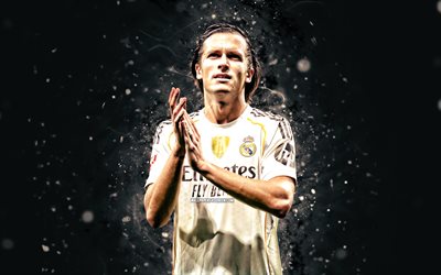 Alvaro Carreras, 4k, white neon lights, Real Madrid, La Liga, Spanish footballers, Alvaro Carreras 4K, football, soccer, Real Madrid CF, LaLiga, Real Madrid FC, Alvaro Carreras Real Madrid