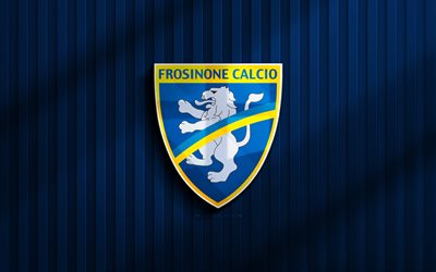 4k, frosinoni 3d  logo, serie a, sininen 3d  tausta, jalkapallo, fosinonilämpö, fosinonilogo, fosinoni, italian jalkapalloseura, frosinoni fc