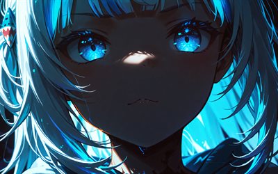4k, gawr gura, muotokuva, pimeys, virtuaalinen youtuber, mukkina, tyttö sinisillä silmillä, hololive, manga, gawr gura  kanava, gawr gura virtuaalinen youtuber