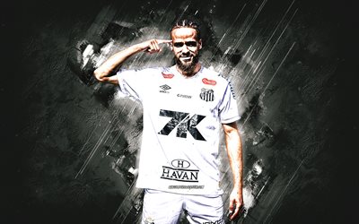 billal brahimi, santos fc, futebolista argelino, fundo de pedra branca, arte grunge, santos, brasil, futebol, billal brahimi santos fc