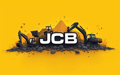 4k, logo jcb, oeuvre d'art, minimalisme, fond jaune, marques, logo abstrait jcb, créatif, matériel de chantier, jcb