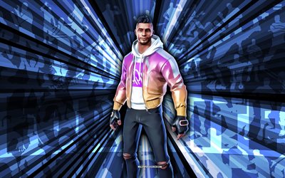 4k, non conformiste d'élite, fond de rayons bleus, apparence de non conformiste d'élite, maverick d'élite fortnite, art abstrait, skin fortnite elite maverick, personnages fortifiés, fortnite, art créatif