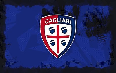 cagliari fc grunge लोगो, 4k, सीरी ए, नीली ग्रंज पृष्ठभूमि, फुटबॉल, कैग्लियारी एफसी प्रतीक, फ़ुटबॉल, कैग्लियारी एफसी लोगो, इतालवी फुटबॉल क्लब, कैग्लियारी कैल्सियो