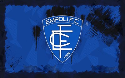 empoli fc grunge logotyp, 4k, serie a, blå grunge bakgrund, fotboll, empoli fc emblem, empoli fc logotyp, italiensk fotbollsklubb, fc empoli