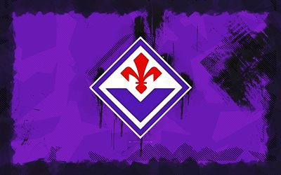 ACF Fiorentina grunge logo, 4k, Serie A, violet grunge background, soccer, ACF Fiorentina emblem, football, ACF Fiorentina logo, Italian football club, Fiorentina FC