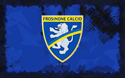 Frosinone grunge logo, 4k, Serie A, blue grunge background, soccer, Frosinone emblem, football, Frosinone logo, Italian football club, Frosinone Calcio