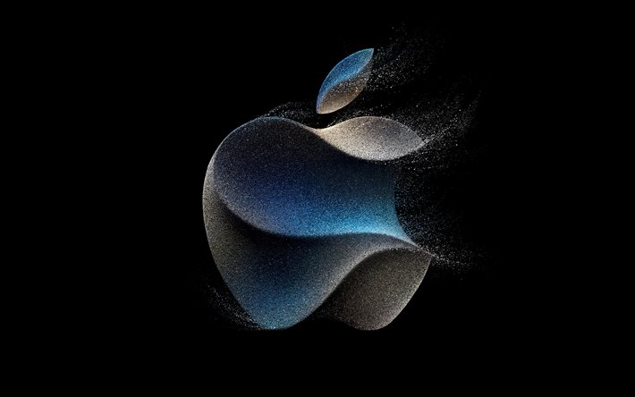 apple glitter 로고, 4k, 미니멀리즘, 창의적인, 검은 배경, 애플 로고, 작품, 사과