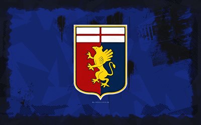 Genoa FC grunge logo, 4k, Serie A, blue grunge background, soccer, Genoa FC emblem, football, Genoa FC logo, Italian football club, Genoa CFC