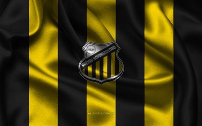 4k, logotipo de gremio novorizontino, tela de seda amarilla negra, equipo de fútbol brasileño, emblema de gremio novorizontino, serie brasileña b, gremio novorizontino, brasil, fútbol americano, bandera de gremio novorizontino, fútbol