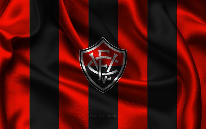 4k, logo ec vitoria, tessuto di seta rosso nero, team di calcio brasiliana, emblema ec vitoria, serie brasiliana b, ec vitoria, brasile, calcio, bandiera ec vitoria, fc vitoria