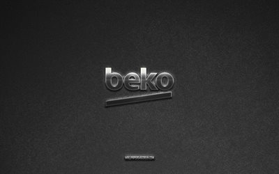Beko logo, brands, gray stone background, Beko emblem, popular logos, Beko, metal signs, Beko metal logo, stone texture