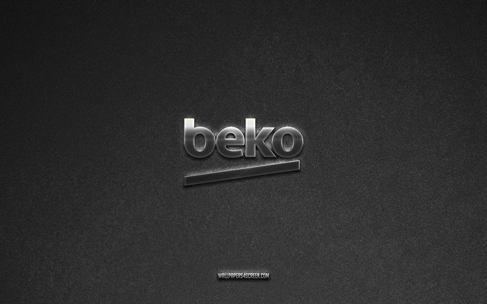 logo beko, marche, sfondo di pietra grigia, emblema beko, loghi popolari, beko, segni di metallo, logo beko in metallo, trama di pietra