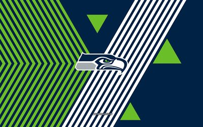 Seattle Seahawks logo, 4k, American football team, blue green lines background, Seattle Seahawks, NFL, USA, line art, Seattle Seahawks emblem, American football