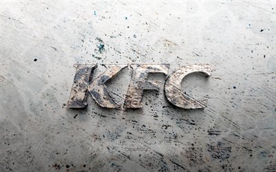 logotipo de pedra kfc, 4k, fundo de pedra, logotipo kfc 3d, marcas, criativo, logotipo do kfc, arte grunge, kfc