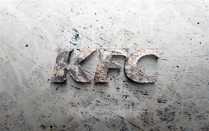 kfc taş logosu, 4k, taş arka plan, kfc 3d logosu, markalar, yaratıcı, kfc logosu, grunge sanat, kfc
