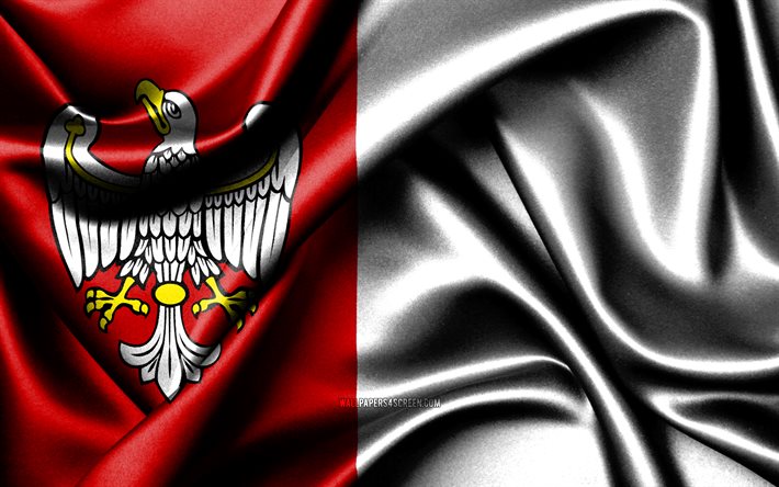 ग्रेटर फ्लैग, 4k, पोलिश वोइवोडीशिप, कपड़े के झंडे, ग्रेटर का दिन, ग्रेटर का झंडा, लहराते रेशमी झंडे, पोलैंड, पोलैंड के voivodeships, ग्रेटर