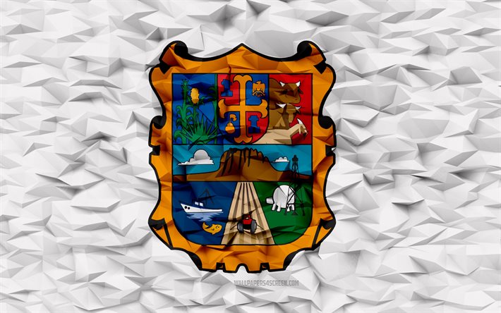 Flag of Tamaulipas, 4k, States of Tamaulipas, 3d polygon background, Tamaulipas flag, 3d polygon texture, Day of Tamaulipas, 3d Tamaulipas flag, Mexican national symbols, 3d art, Tamaulipas, Mexico