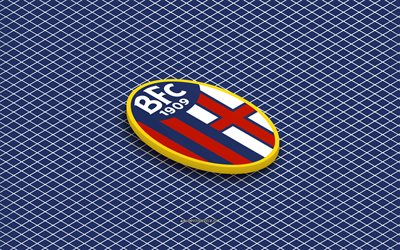 4k, Bologna FC 1909 isometric logo, 3d art, Italian football club, isometric art, Bologna FC 1909, blue background, Serie A, Italy, football, isometric emblem, Bologna FC 1909 logo, Bologna