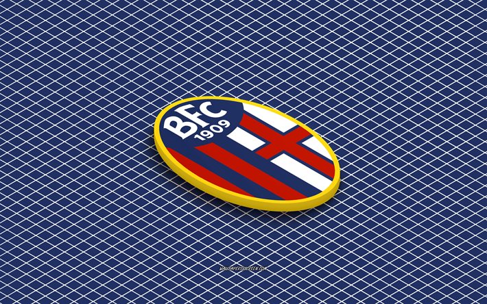 4k, isometrisches logo des bologna fc 1909, 3d kunst, italienischer fußballverein, isometrische kunst, bologna fc 1909, blauer hintergrund, serie a, italien, fußball, isometrisches emblem, bologna fc 1909 logo, bologna