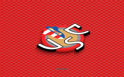 4k, amerikansk cremonese isometrisk logotyp, 3d konst, italiensk fotbollsklubb, isometrisk konst, amerikansk cremonese, röd bakgrund, serie a, italien, fotboll, isometriskt emblem, us cremonese logotyp, cremonese