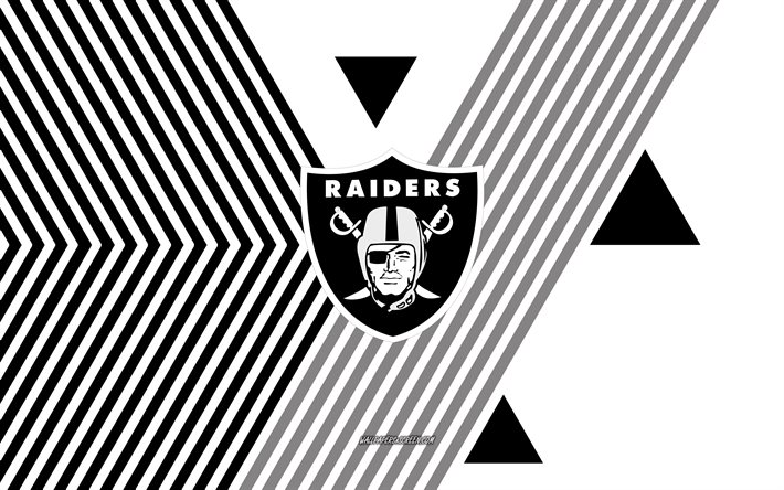 las vegas raiders logo, 4k, american football team, hintergrund mit schwarzen und weißen linien, las vegas räuber, nfl, vereinigte staaten von amerika, strichzeichnungen, emblem der las vegas raiders, amerikanischer fußball